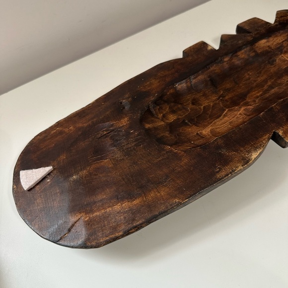 Vintage Handcrafted Wood Brass African Tribal Mask - Picture 8 of 13